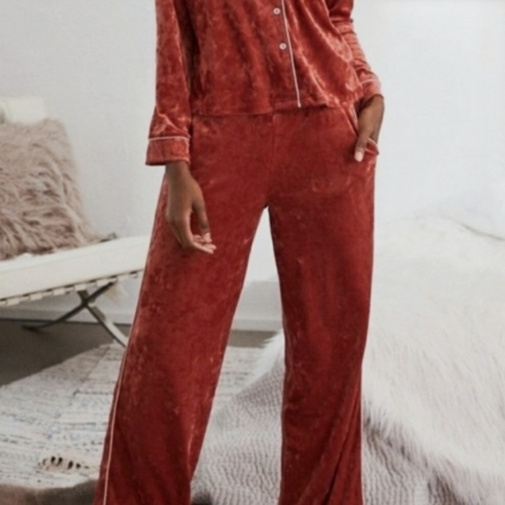 Aerie Crushed Velvet Peach Pj Pants